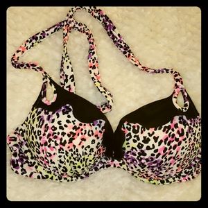 Push-up bikini top neon leopard